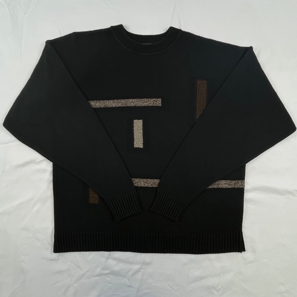 Vintage Peletti Sweater Adult Large Black Tan Pullover Abstract Knit Preppy Men - Picture 1 of 11